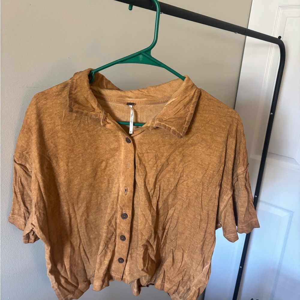 Free People Brown Button-Down Shirt